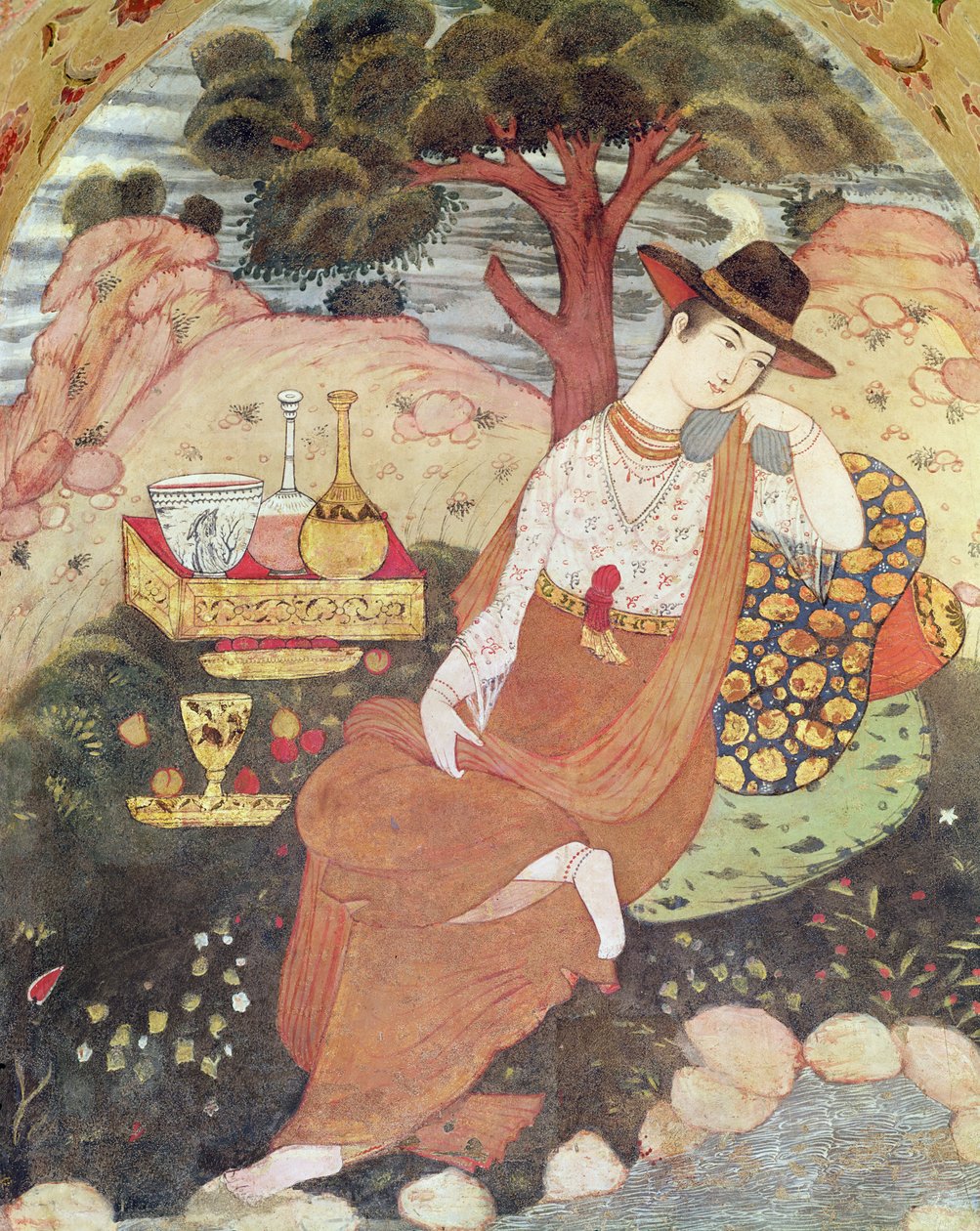 Princesa sentada em um jardim, dinastia safávida de Persian School