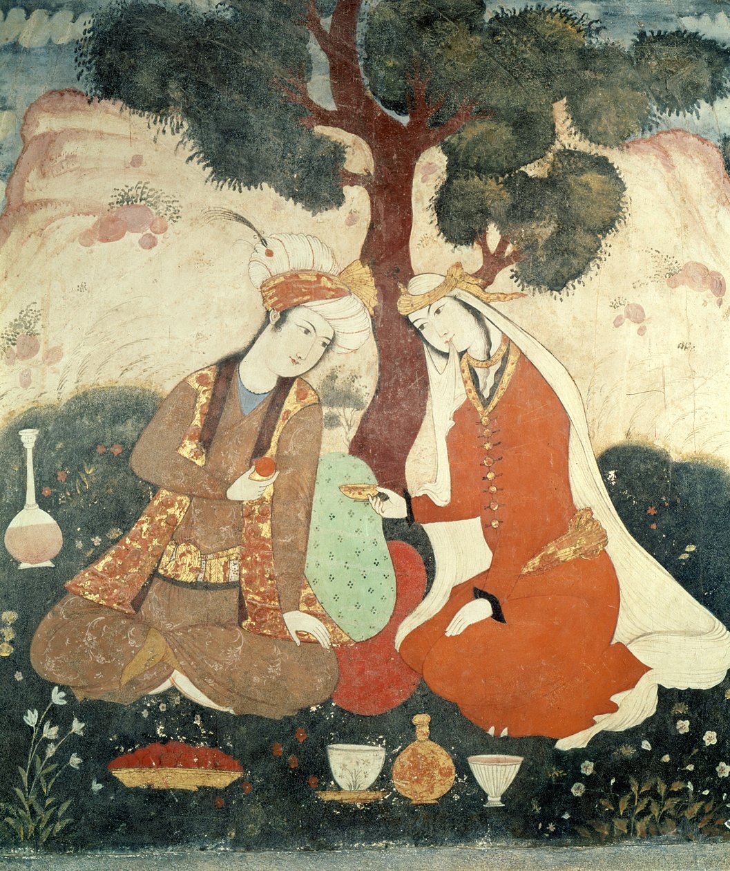 Galante cena da época do xá Abbas I, 1585-1627 (detalhe) de Persian School