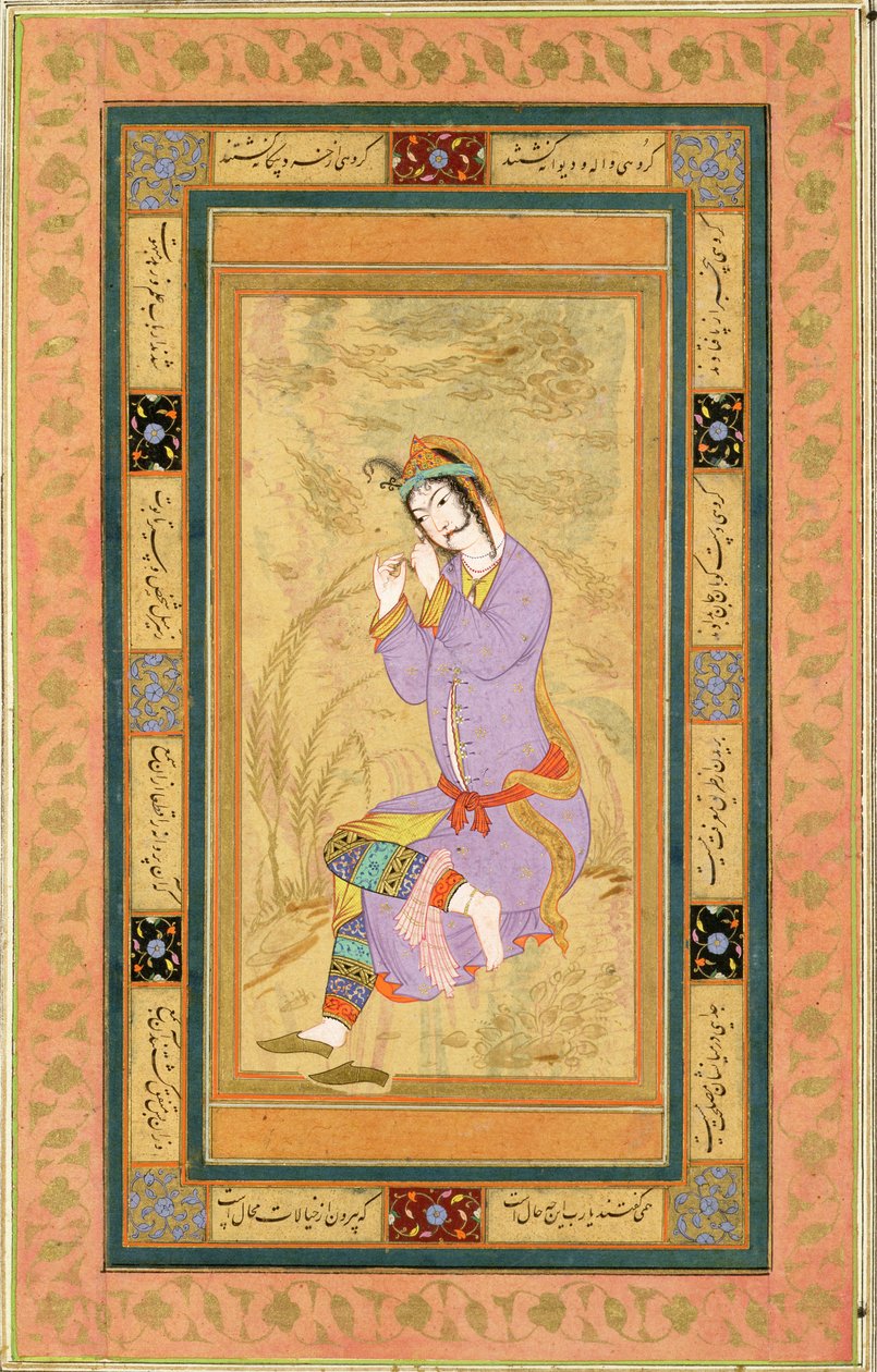 Menina sentada enrolando o cabelo em cachos, do álbum Large Clive, c.1600-10 de Persian School