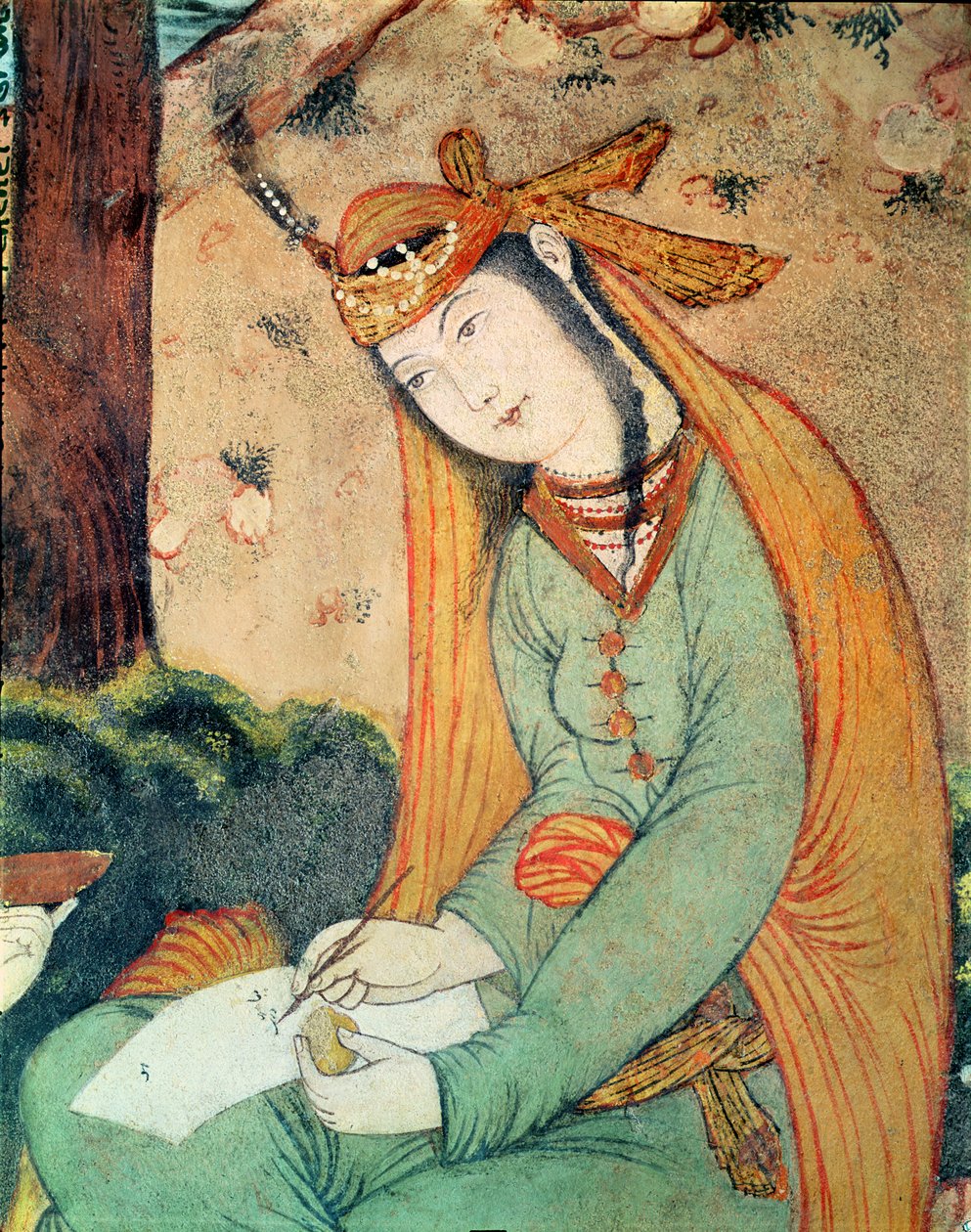 Mulher escrevendo no Tribunal do Xá Abbas I (1571-1629) 1585-1627 de Persian School