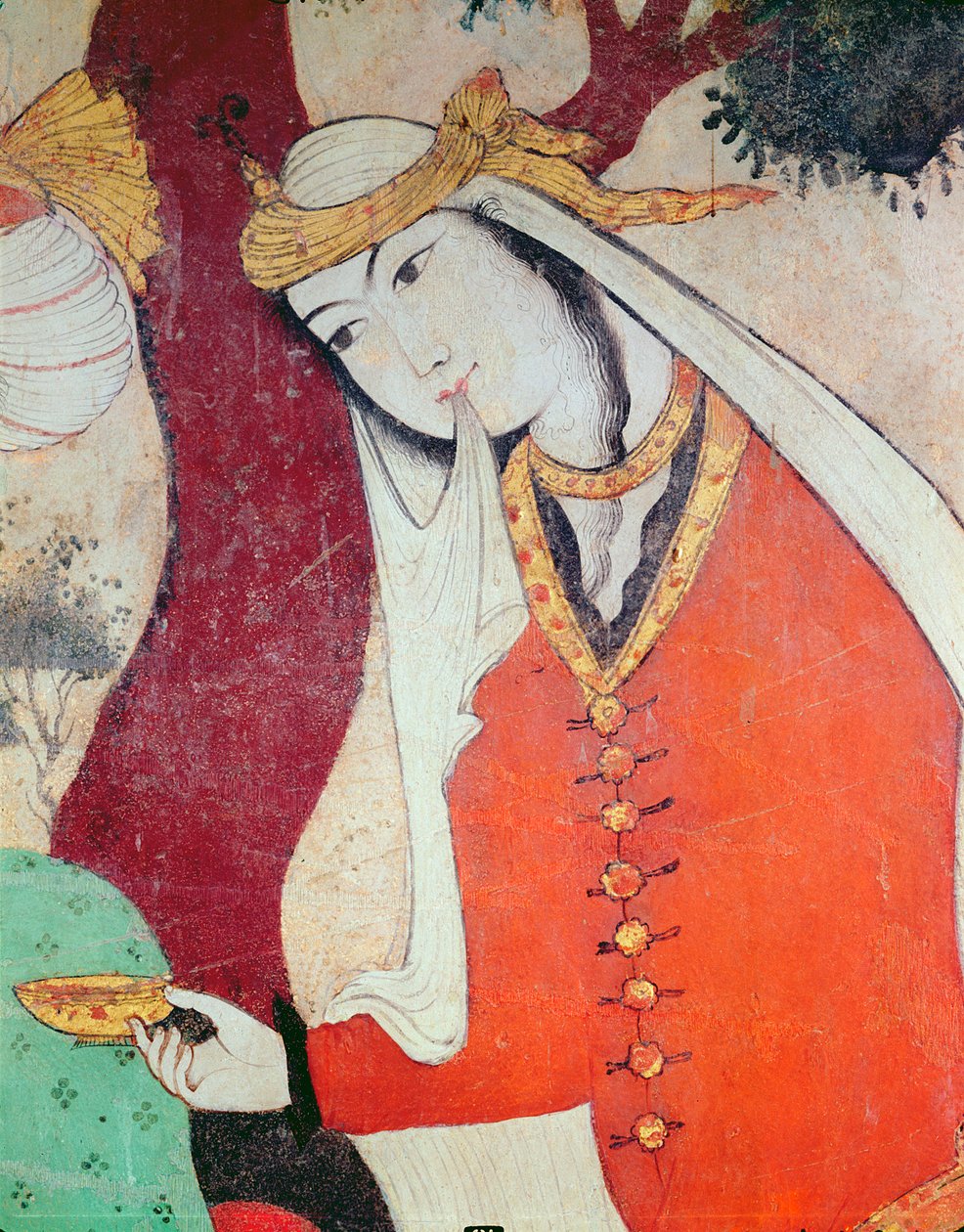 Mulher do Tribunal do Xá Abbas I, 1585-1627 (detalhe) de Persian School