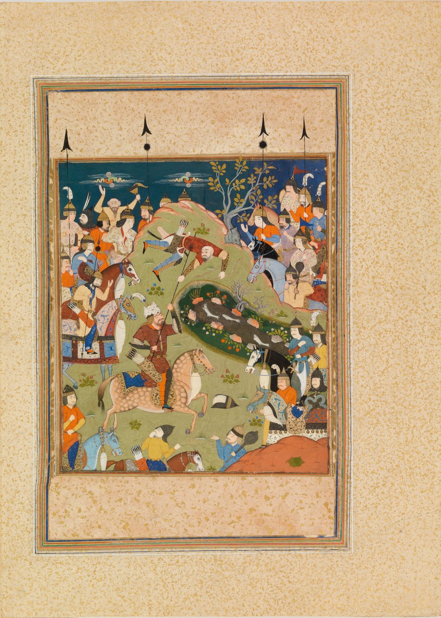 Cenas de Batalha (wc e guache em pergaminho) de Persian School