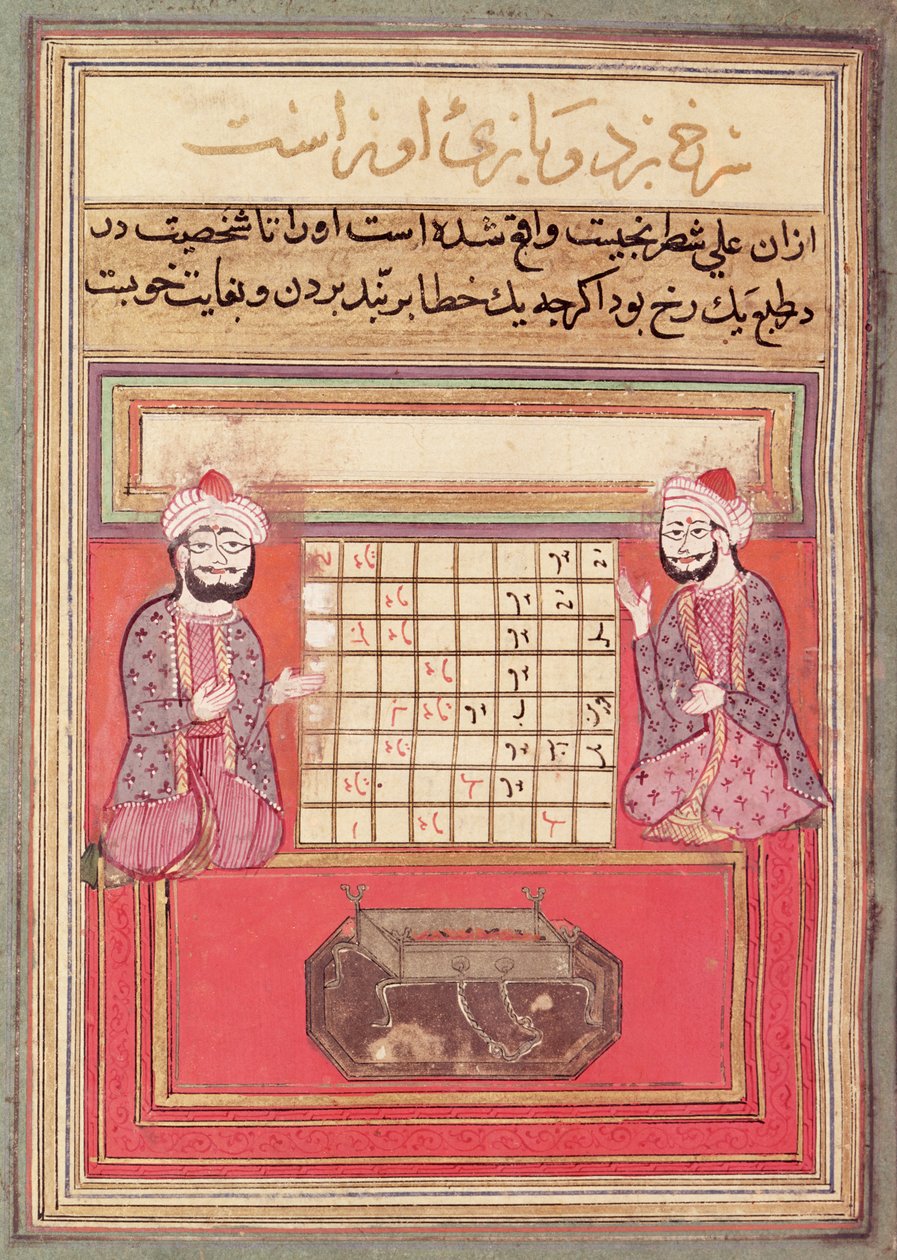 Iluminação de um tratado persa sobre xadrez, possivelmente do século XIV (caneta, wc e tinta no papel) de Persian School