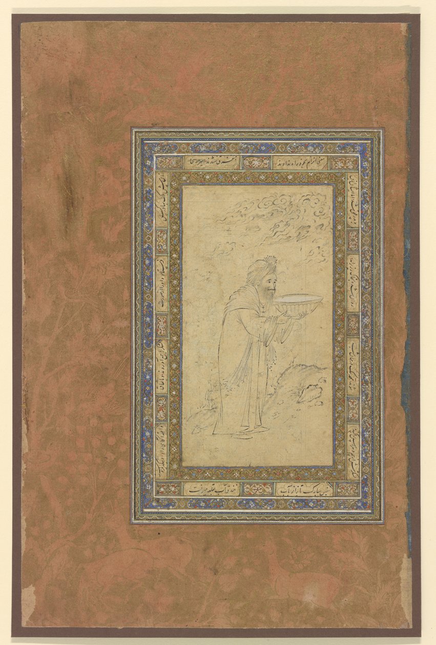 Um velho carrega uma tigela, c.1610-15 de Persian School