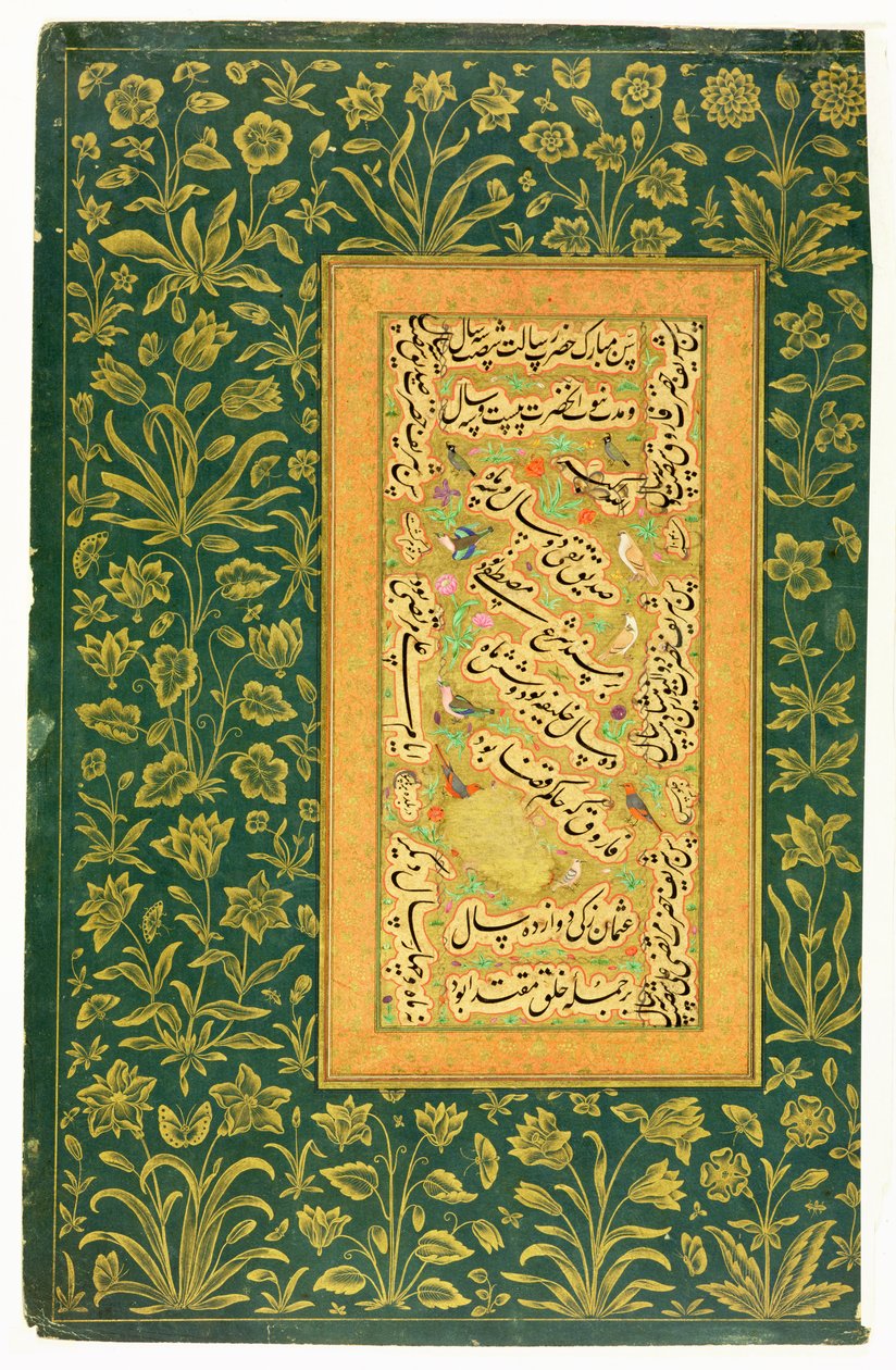 Caligrafia de Mir Ali de Herat, com uma borda mogol, do Álbum Minto (wc opaco sobre papel) de Persian School
