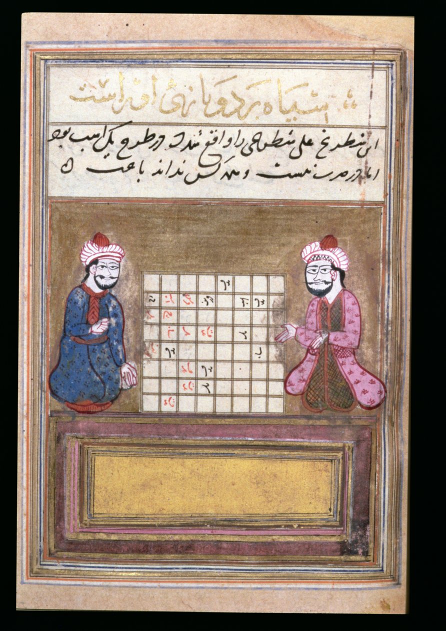 Jogadores de Xadrez, página de um Tratado sobre Xadrez, Safávida precoce, segunda metade do século XVI (tinta sobre papel) de Persian School