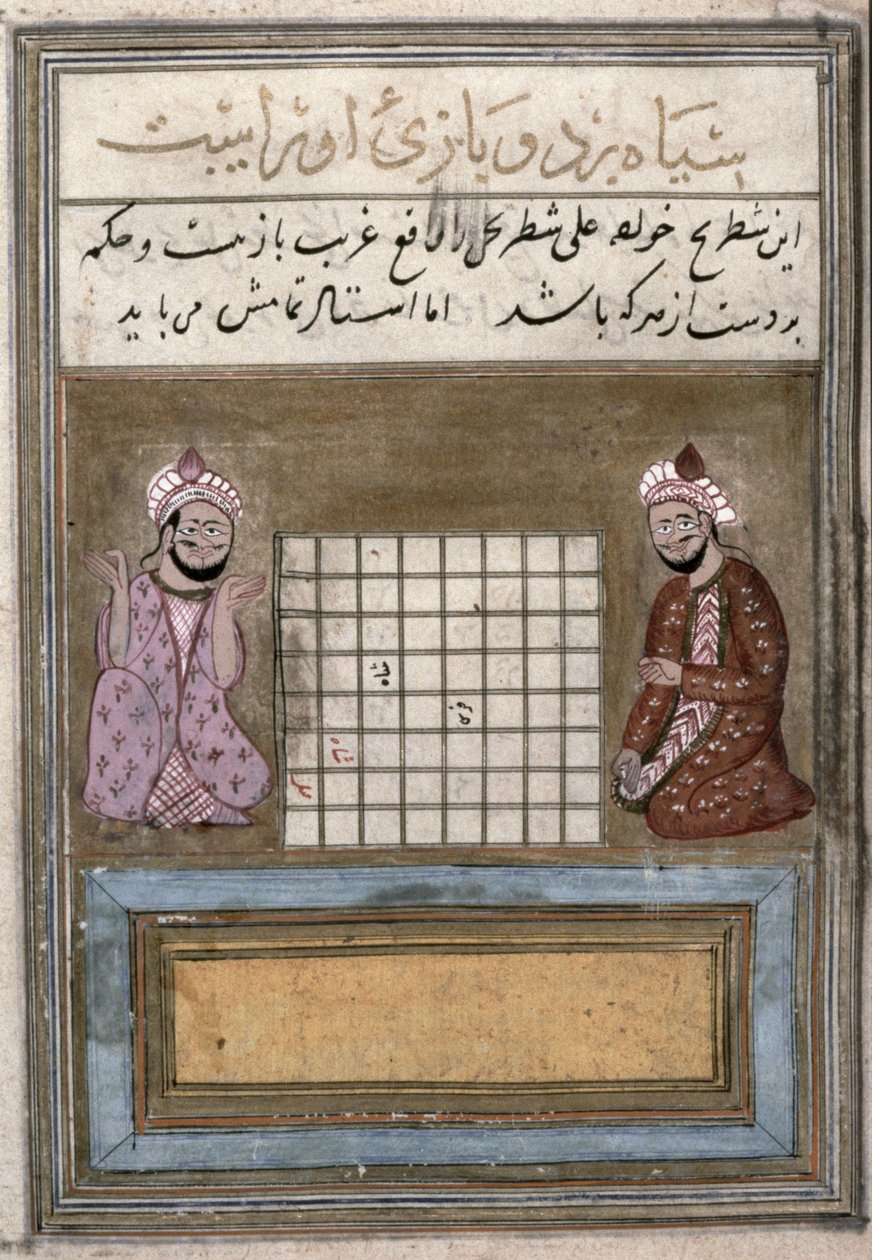 Jogadores de Xadrez, página de um Tratado sobre Xadrez, Safávida precoce, segunda metade do século XVI (tinta sobre papel) de Persian School