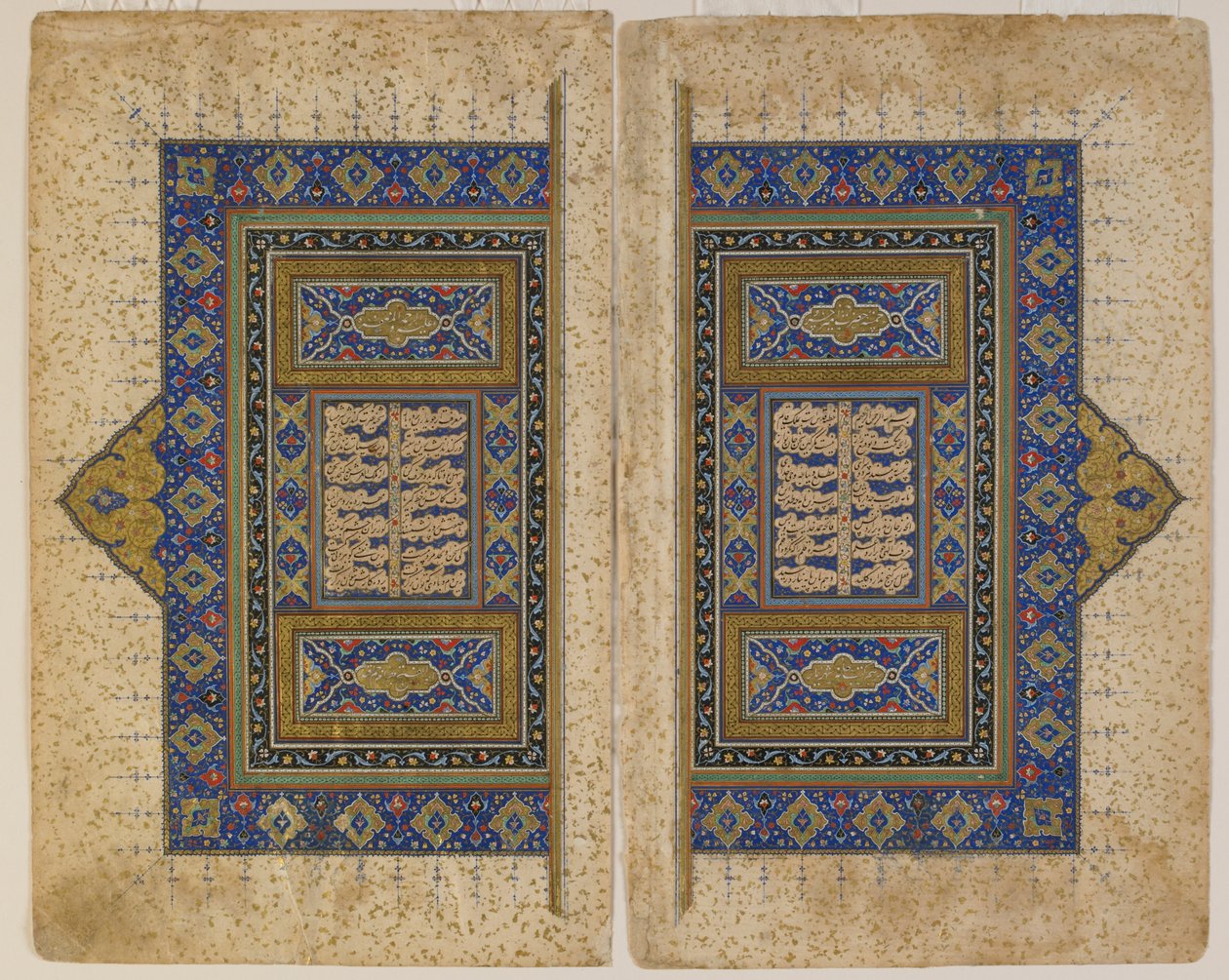 Frontispício de página dupla de um Khamsa (Quinteto) de Amir Khusraw Dihlavi, Tabriz, Irã, período safávida, 1530-40 (aquarela, tinta e ouro opacos sobre papel) de Persian School