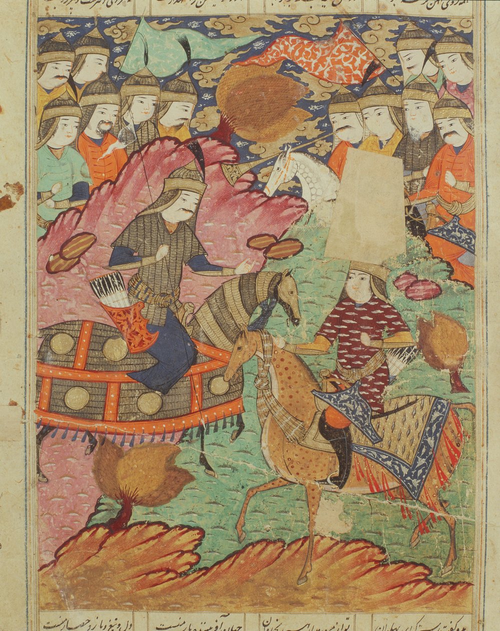 Duelo a cavalo entre Rostam e Afrasiab, ilustração do Shahnama (Livro dos Reis) de Abul-Qasim Manur Firdawsi (c.934-c.1020) 1619 de Persian School