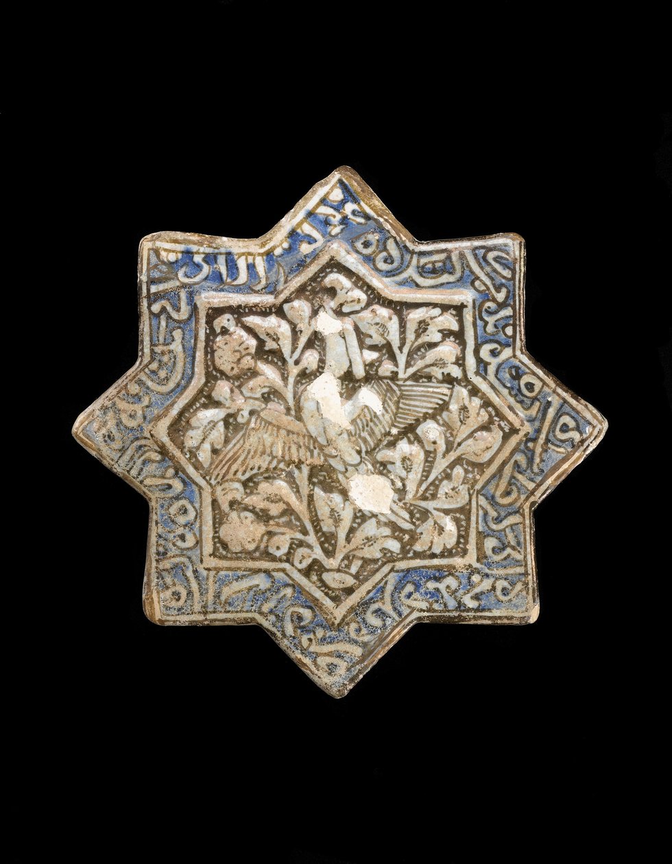 Telha estrela de oito pontas, Irã, dinastia Il-Khanid (cerâmica) de Persian School
