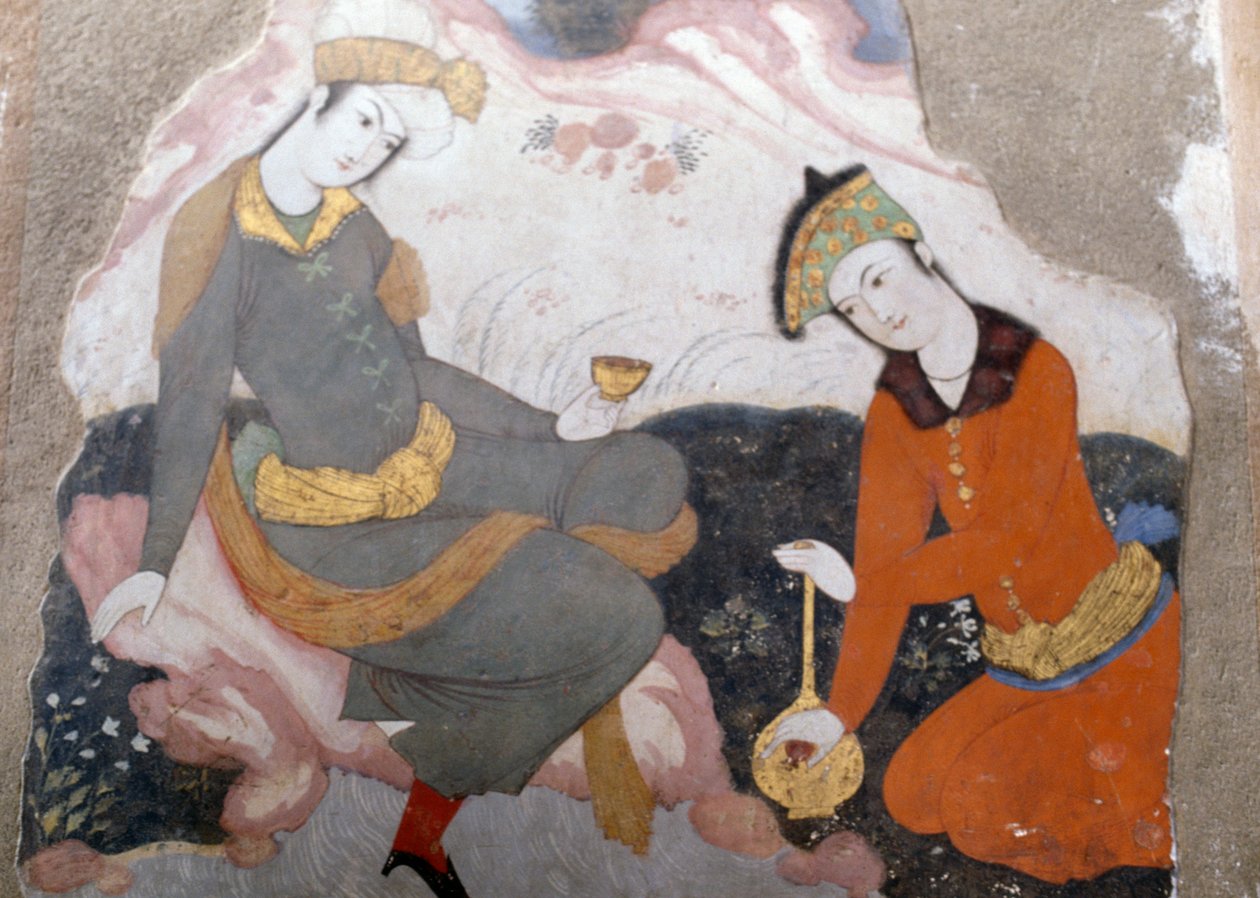 Figuras femininas com vidro e garrafa de Persian School