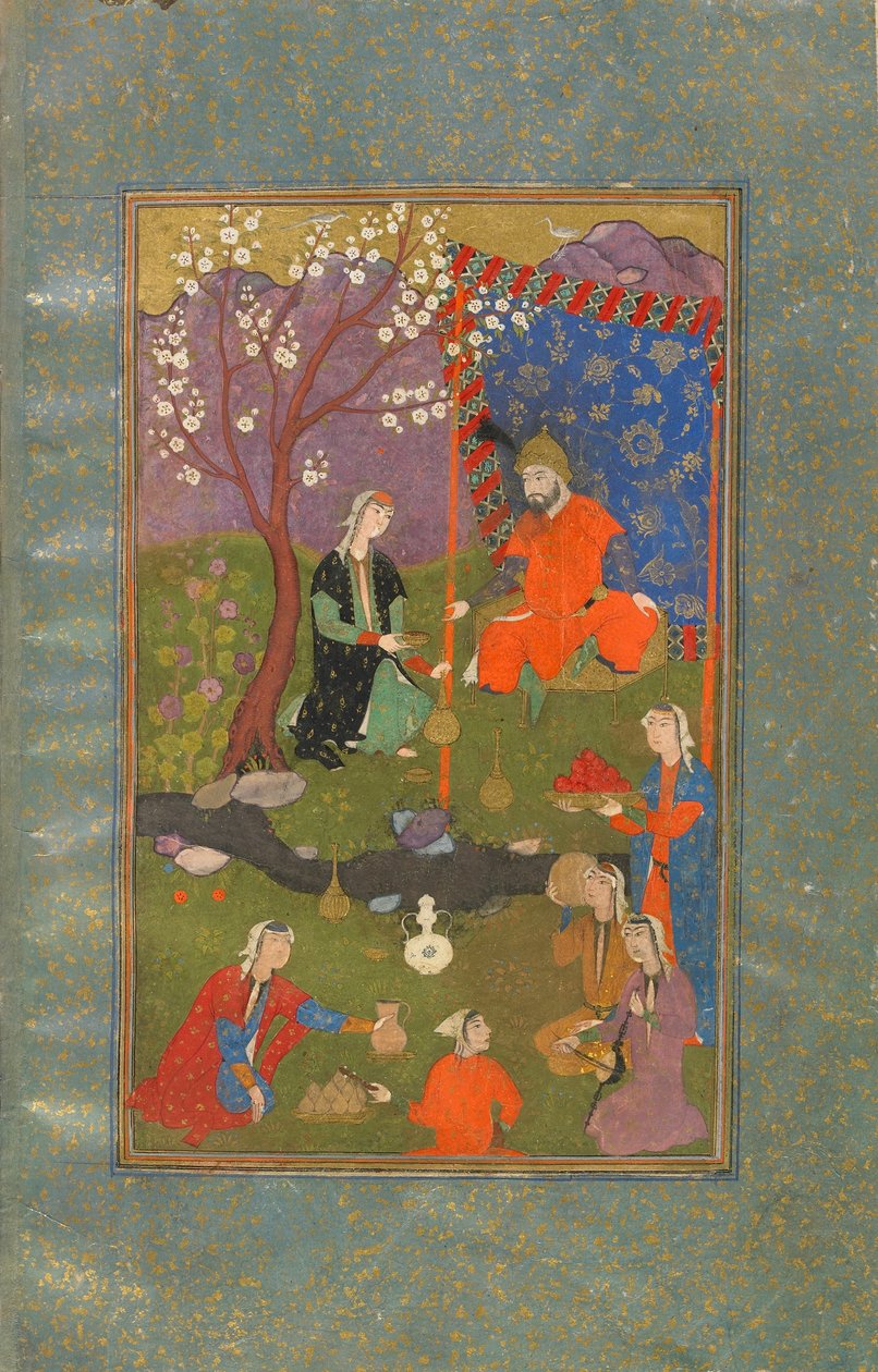 Folio de um Jamshid u Khurshid, Irã, período safávida, c.1600 (aguarela opaca, tinta e ouro sobre papel) de Persian School