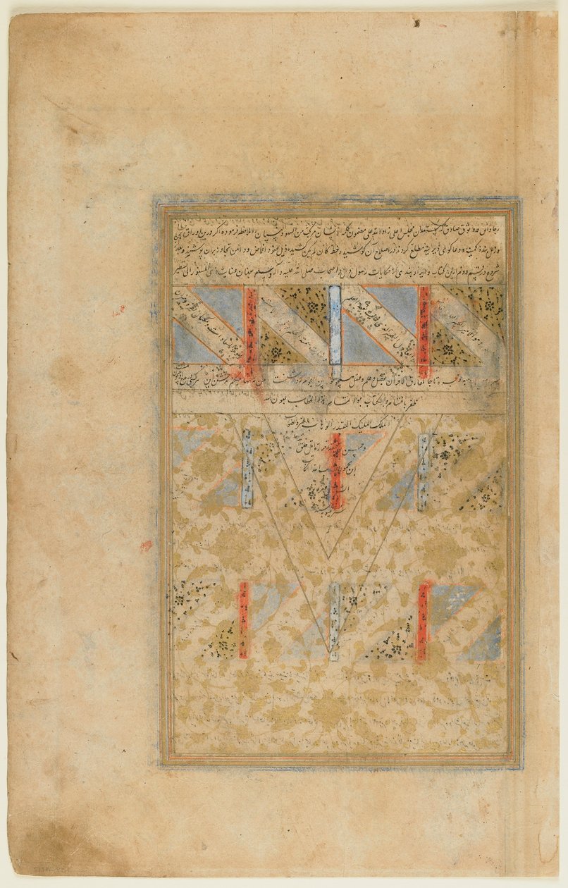 Folio de um Rawdat al-safa (Jardim da Pureza) por Mirkhwand (d.1498) Shiraz, Irã, período Safávida, 1571-72 (aquarela opaca, tinta e ouro sobre papel) de Persian School