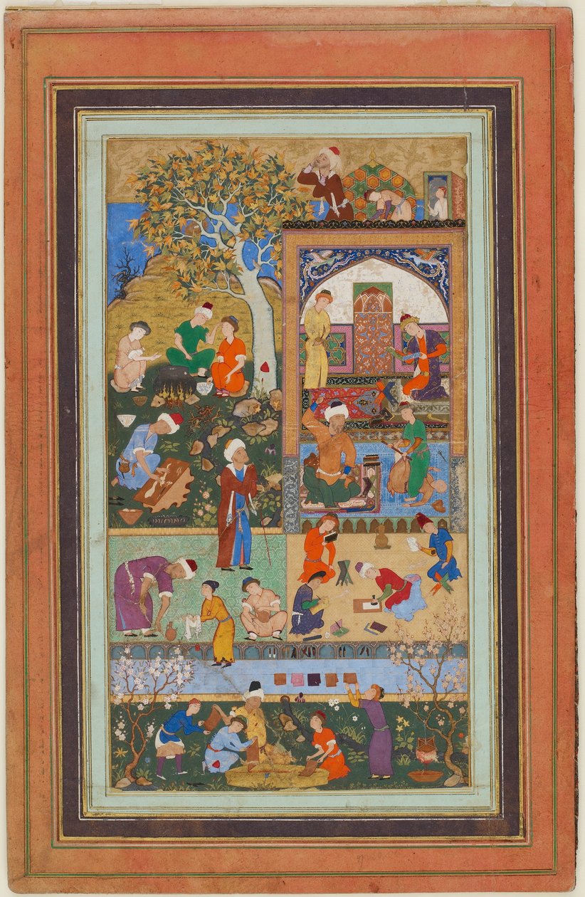 Folio de um álbum; Uma cena da escola, Tabriz, Irã, período safávida, c.1540 (aguarela opaca, tinta e ouro sobre papel) de Persian School