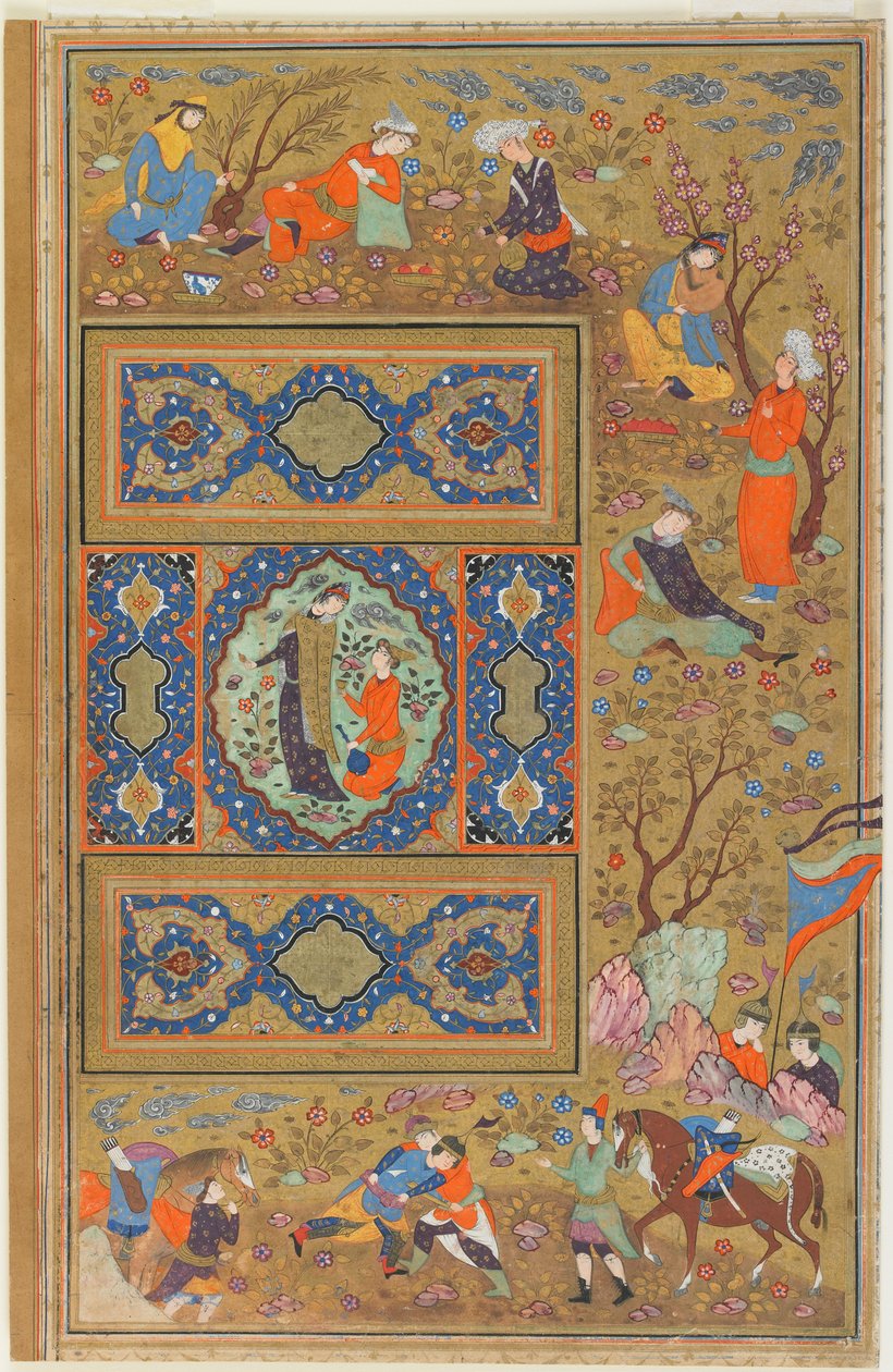 Folio de um álbum; verso: Um par de amantes, Isfahan, Irã, período safávida, 1590-1610 (aquarela opaca, tinta e ouro sobre papel) de Persian School
