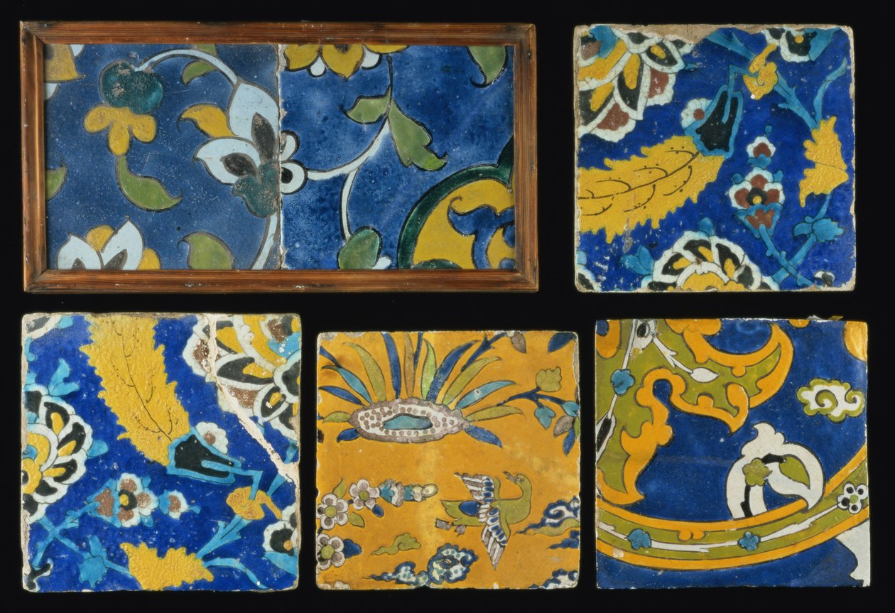 Grupo de Safavid Cuerda Seca Tiles (cerâmica) de Persian School