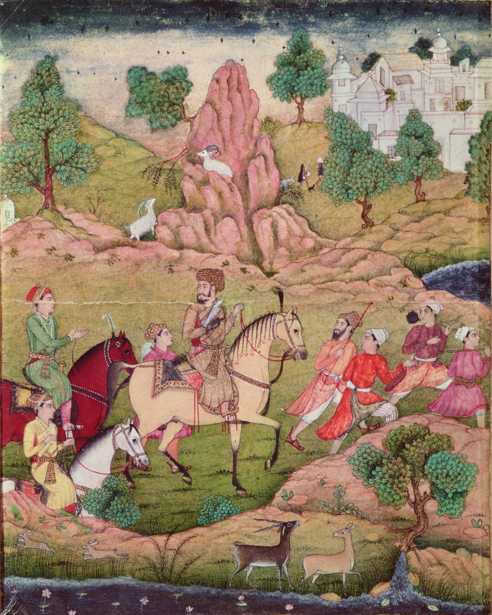 Caça com um falcão, dinastia safávida (1502-1736) de Persian School