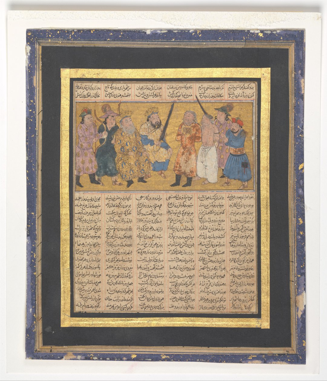 Kai Khusrau Enthroned Holding a Sword, c.1300-30 (tinta, aquarela opaca e ouro sobre papel) de Persian School