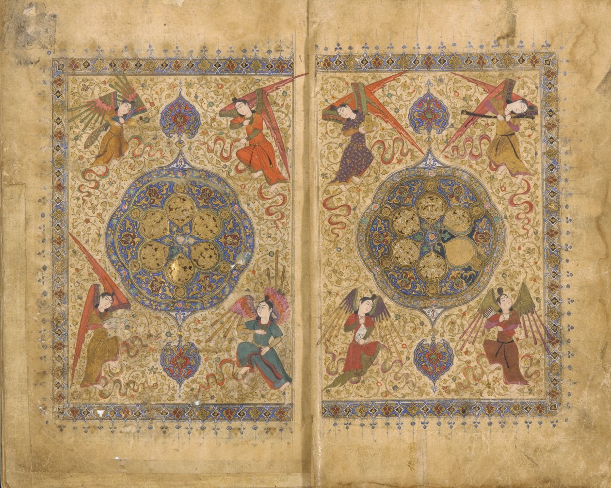 Khamsa (Quinteto) por Khwaju Kirmani, Shiraz, Irã, período Timurid, 1437-38 (aquarela opaca, tinta e ouro sobre papel) de Persian School