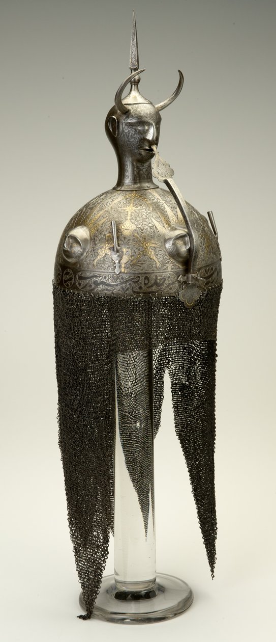 Kulah Khud, capacete, c.1700, alterado em 1800 (ferro com incrustações de ouro e prata) de Persian School