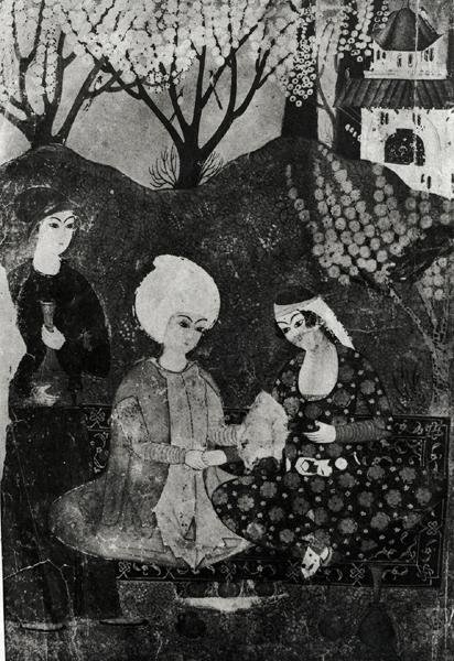 Homem e uma mulher em um jardim de Persian School