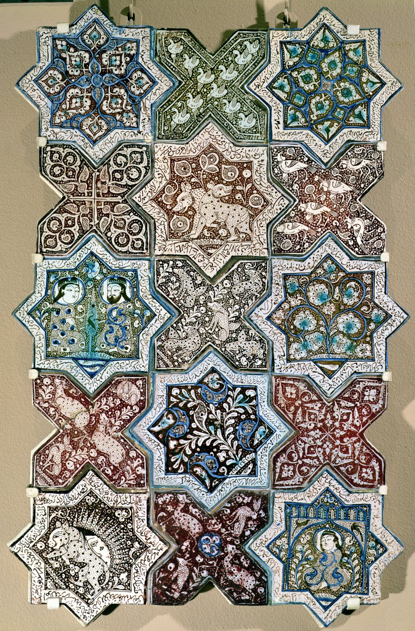 Painel de azulejos, Kashan, Irão Central, c.1250-1300 (faiança) de Persian School