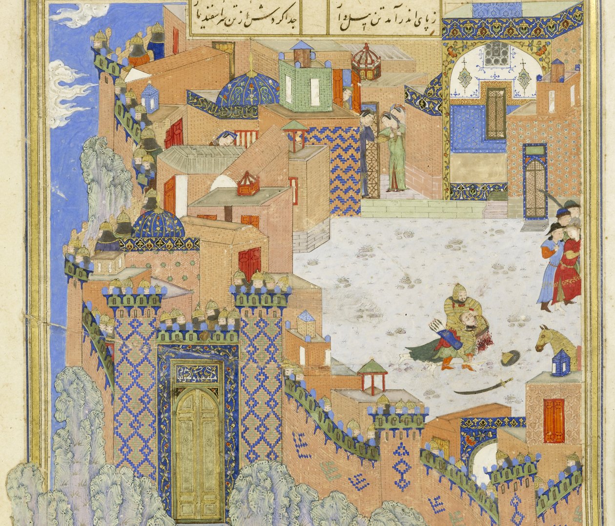 Persa 239 fol.278a Detalhe: Isfandiy mata Arjõp na Fortaleza de Bronze, ilustração do Shahnama (Livro dos Reis), por Abul-Qasim Mansur Firdawsi (c.934-c.1020), 1444 de Persian School