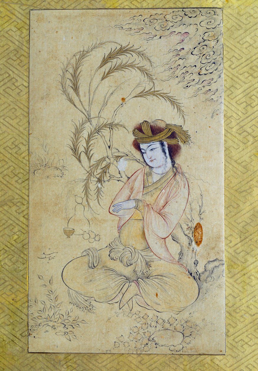 Arte Persa: "jovem a reverter sob um salgueiro" Gouache Anónimo de Paris do século XVII, Museu do Louvre de Persian School