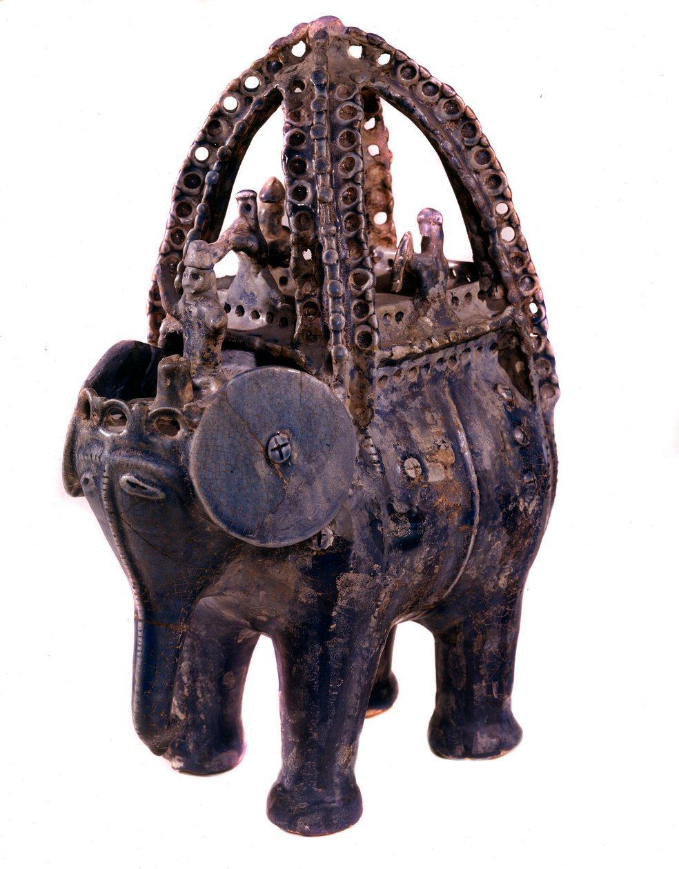 Arte persa: rhython ou rhyton ou rython em faiança azul da região de Gorgan no Irão. Século XIII. Teerã, museu arqueológico de Persian School