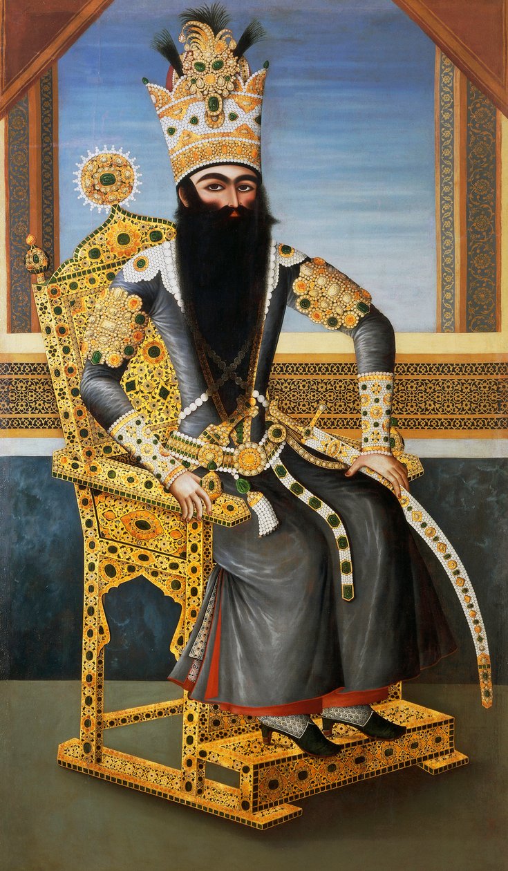 Retrato de Fath Ali Shah (1762-1834), ca. 1805, rei da Pérsia de 1797 a 1834, artista desconhecido, óleo sobre tela de Persian School