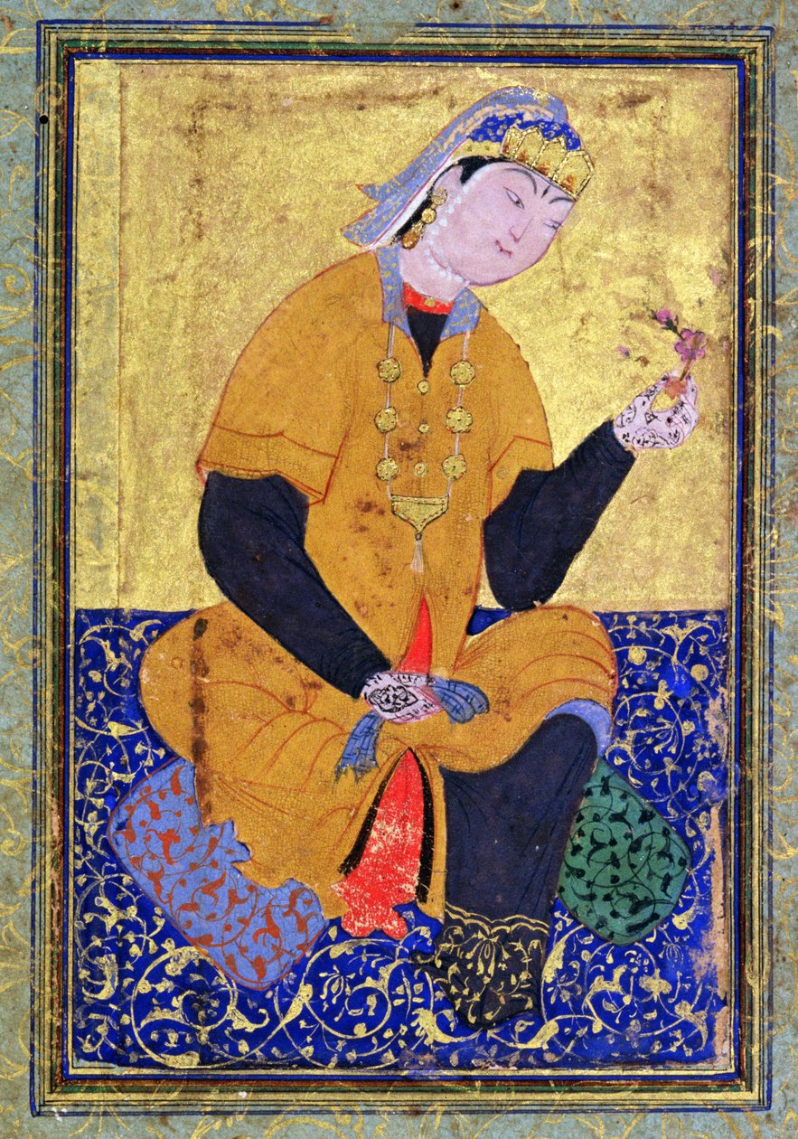 Retrato de Hamida Banu Begum, segurando um selo, fólio ilustrado da Antologia de Mir Ali, 1550, de Persian School