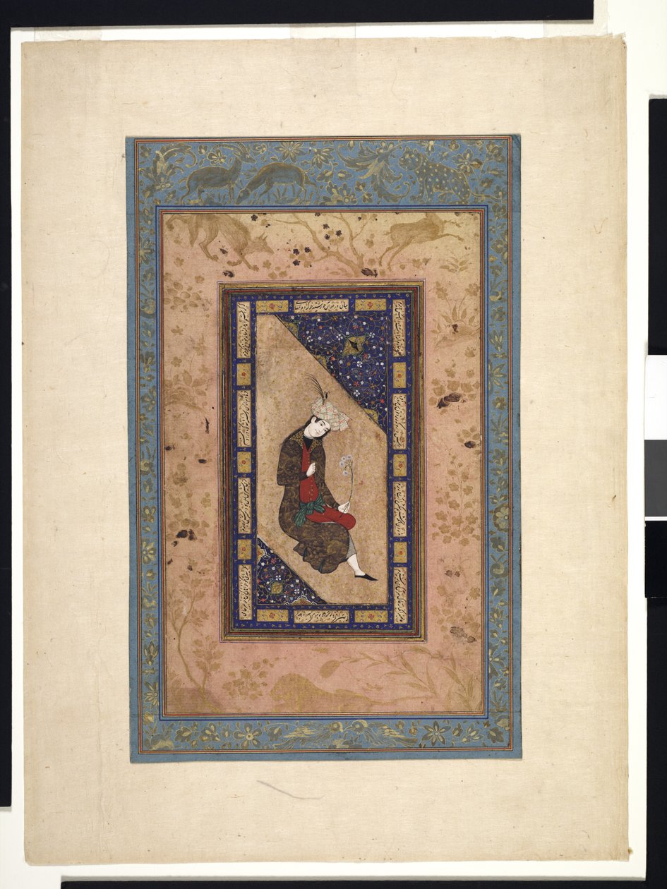Retrato de um Príncipe Safavid, c.1590-1630
ou mais tarde (aguarela opaca e ouro sobre papel) de Persian School