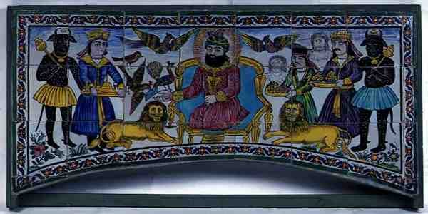 Painel Qajar Cuerda Seca, Shiraz (faiança vidrada) de Persian School