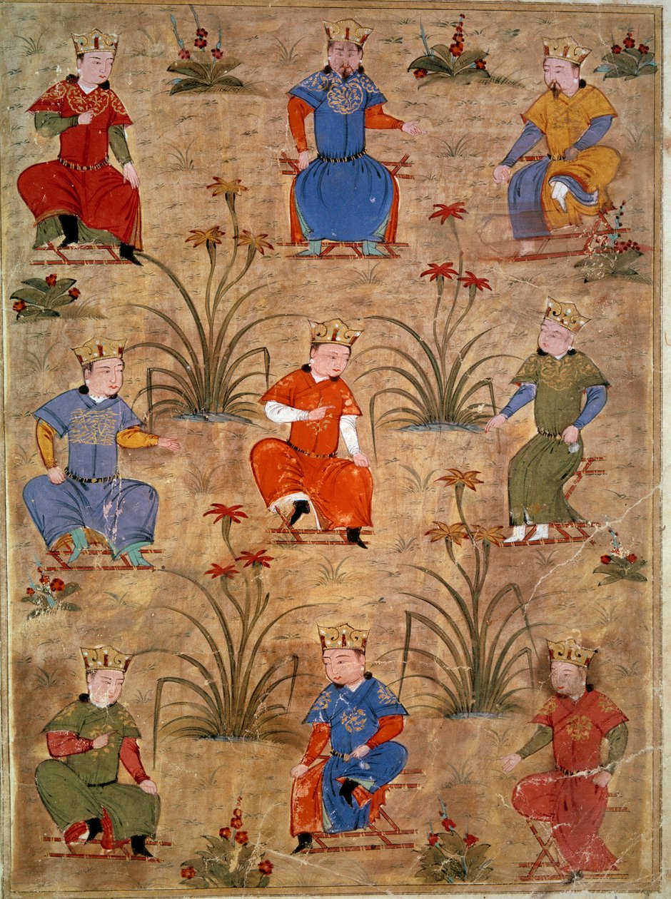 Representação dos sobrinhos de Genghis Khan miniatura persa tirada de "Jami al-tawarikh" (Jami al tawarikh) ou "História Mundial" pelo historiador Rashid al-din (al din) (1247-1318) Por volta de 1430. Paris, B.N. de Persian School