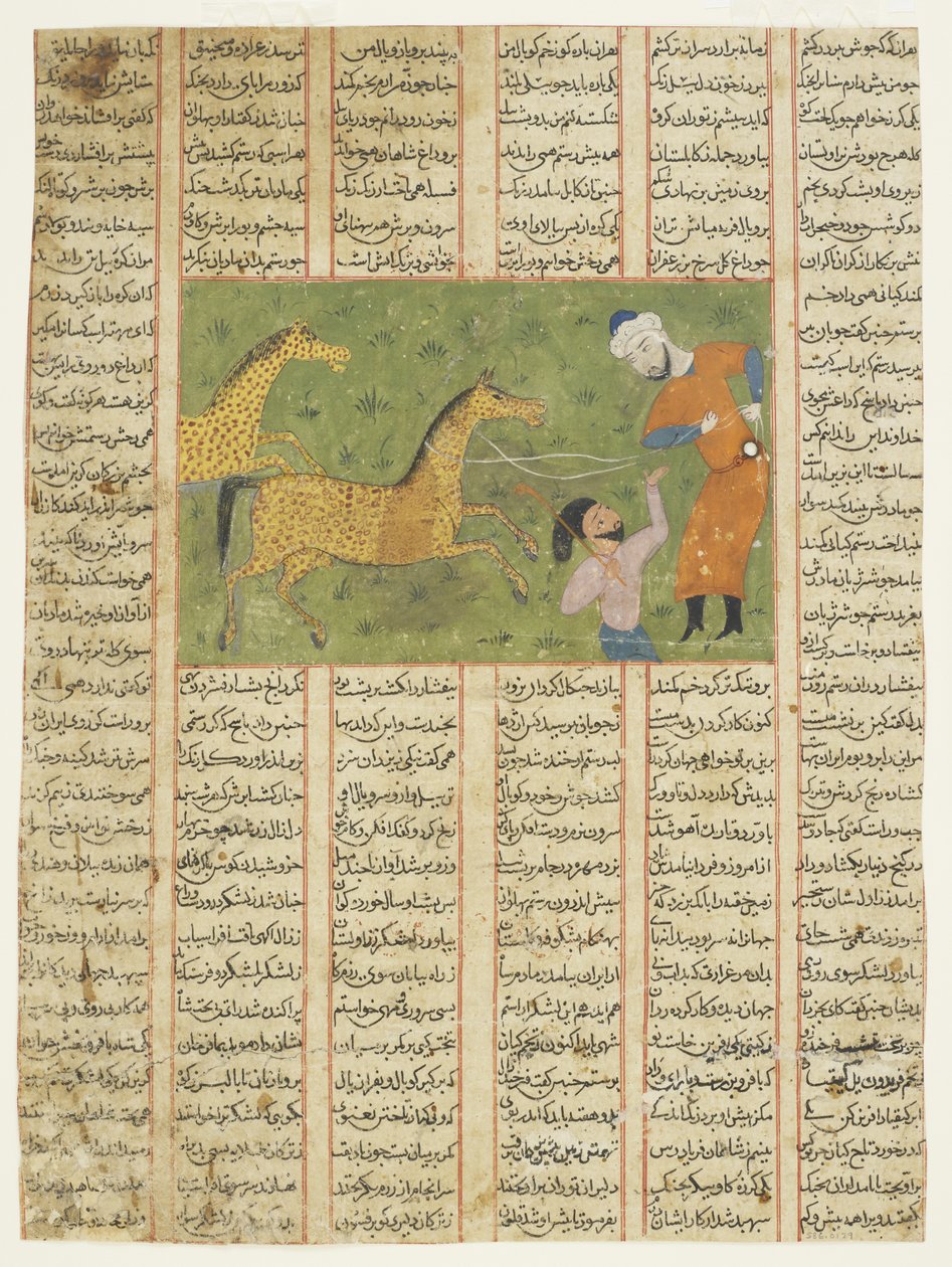 Rustam pega seu cavalo Rakhsh de Persian School
