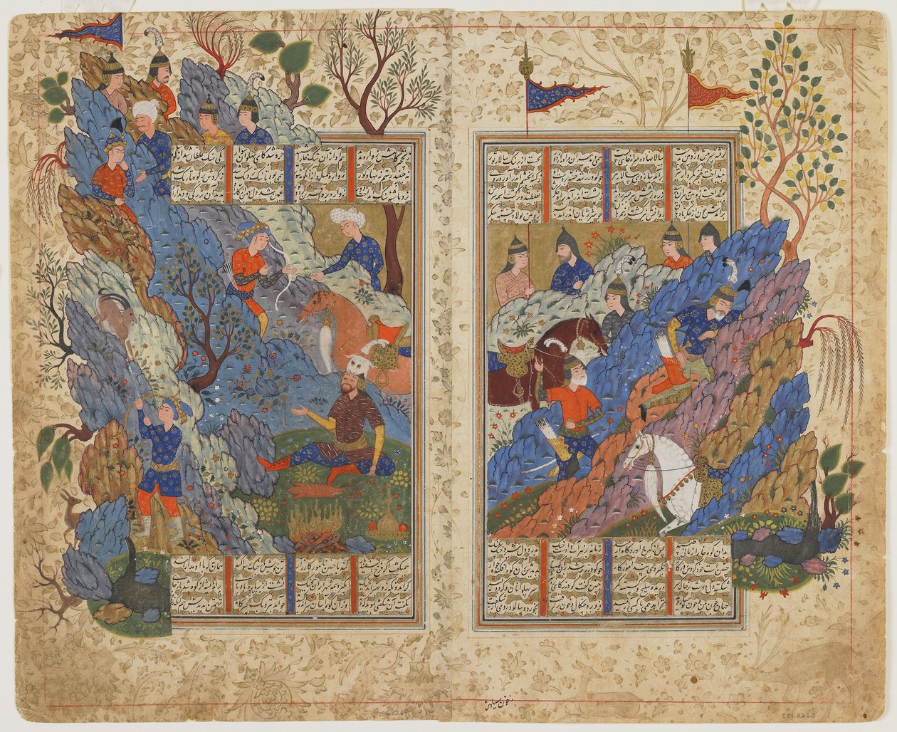 Rustam chuta para trás a pedra rolada por Bahman a partir de um Shahnama (Livro dos reis), c.1590-1600 (tinta, aquarela opaca e ouro sobre papel) de Persian School