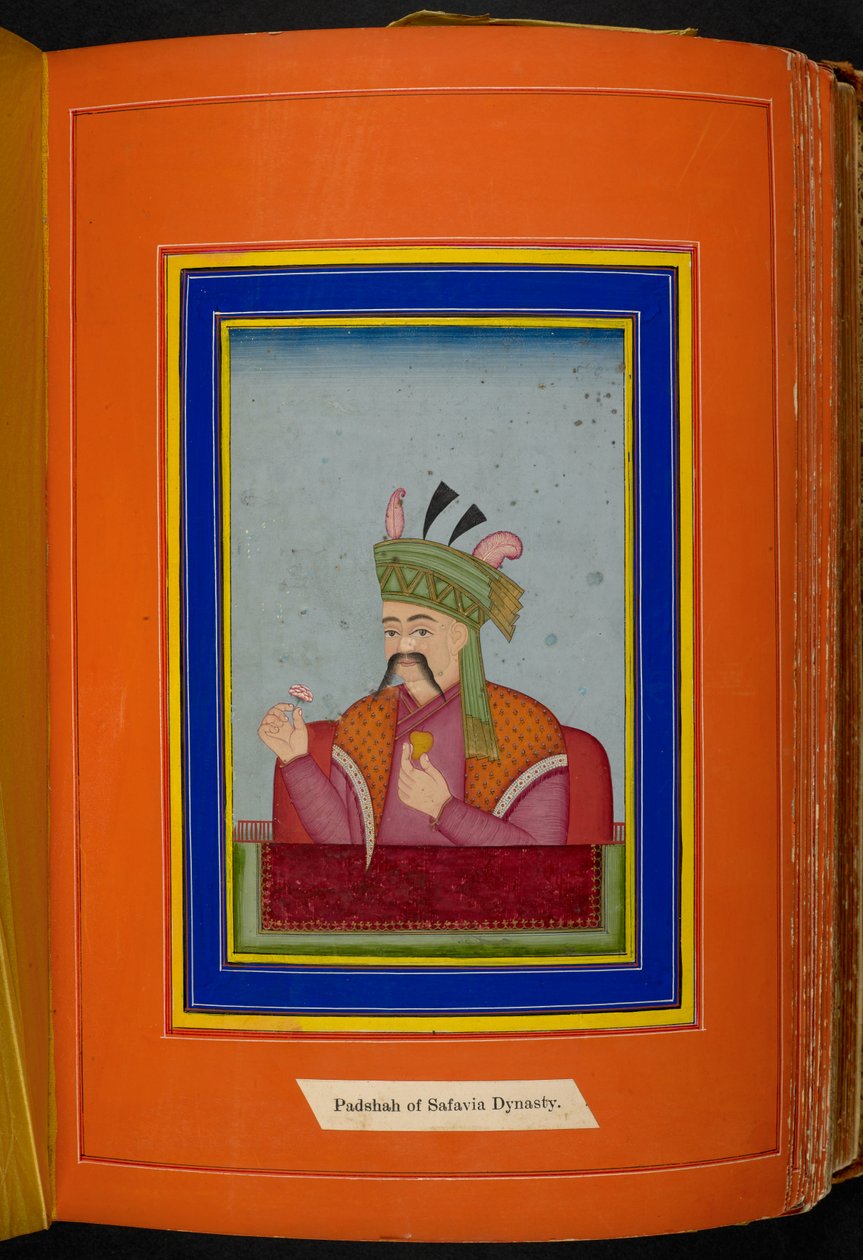 Shah Abbas I da Pérsia (reg. 1588-1629) cabeça e ombros retrato, olhando para a esquerda (aguarela opaca sobre papel) de Persian School