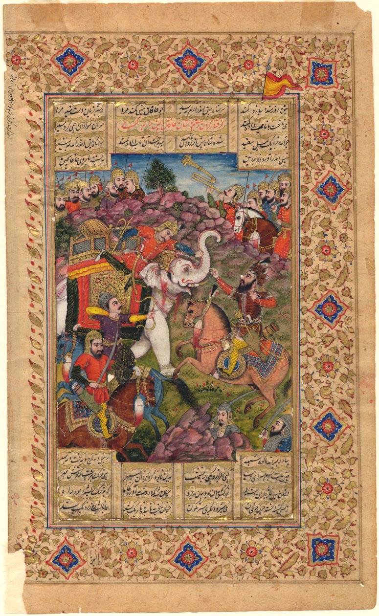 Shahnama: Rustam Capturando o Imperador da China, 1600-1625 (tempera) de Persian School