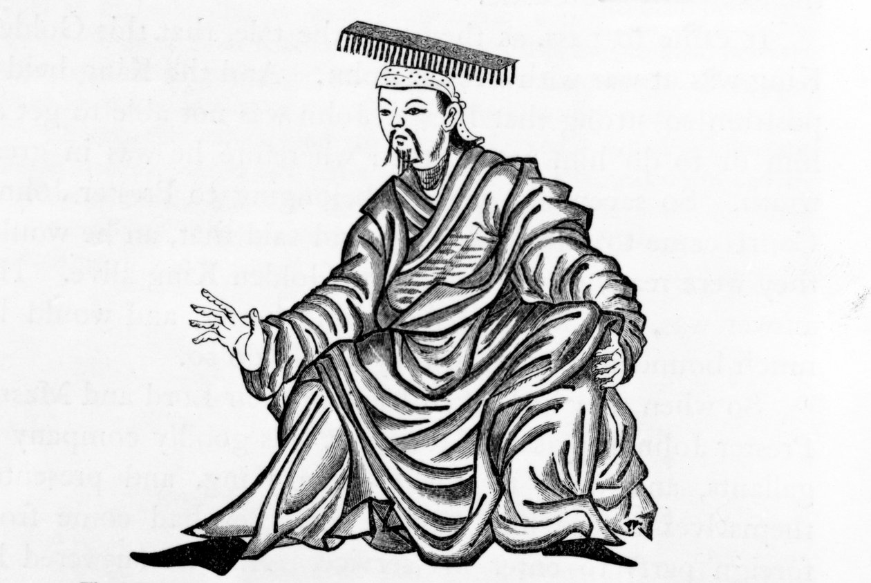O rei de ouro, ilustração de "As viagens de Marco Polo" por Marco Polo e Rustichello da Pisa, traduzido por Henry Yule, publicado pela primeira vez em 1871 de Persian School