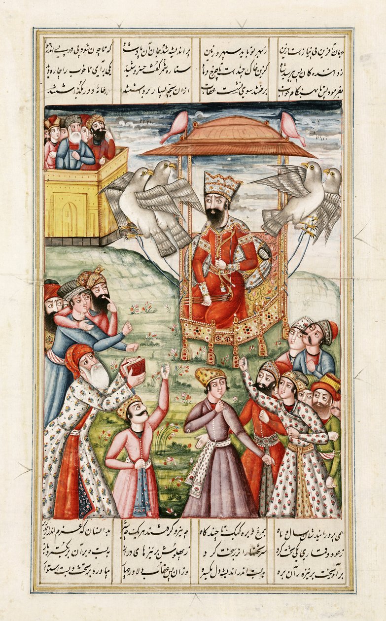 A Lenda do Rei Kai-Kaus, do Shahnama (Livro dos Reis) de Abul-Qasim Manur Firdawsi (c.934-c.1020) c.1830 de Persian School