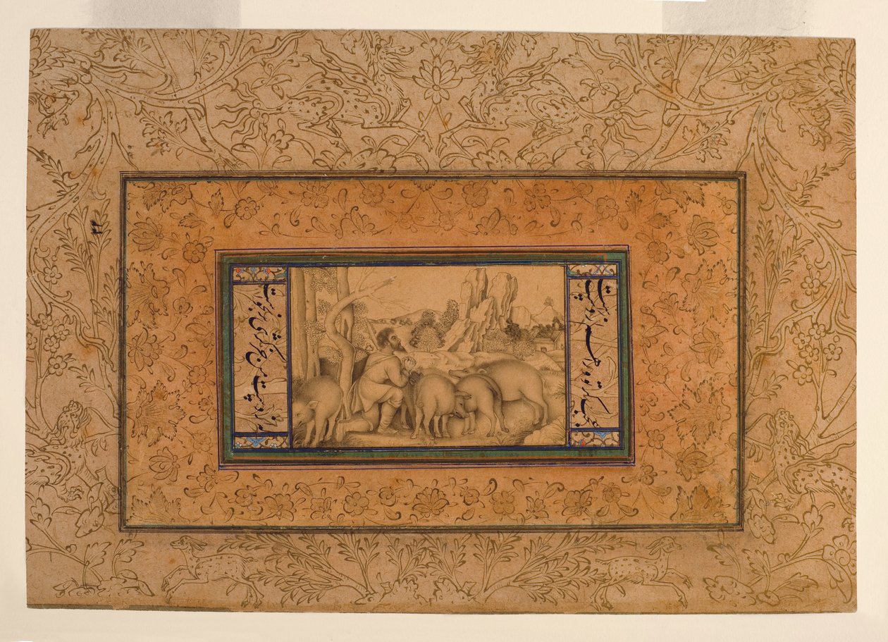The Prodigal Son, c.1600 (wc e tinta opaca no papel) de Persian School