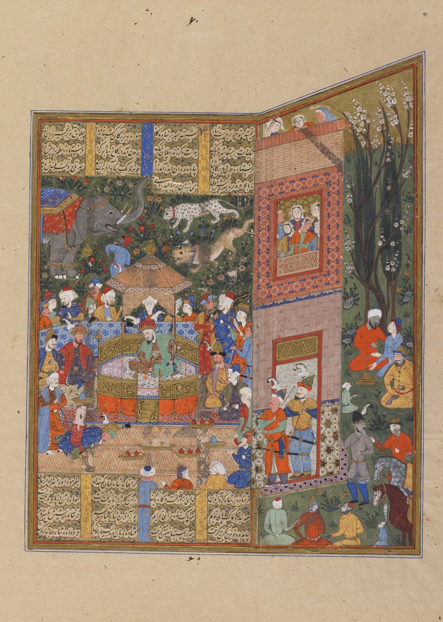 Os enviados de Salm e Tur antes de Faridun, c.1560 (aquarela opaca, tinta e ouro sobre papel) de Persian School