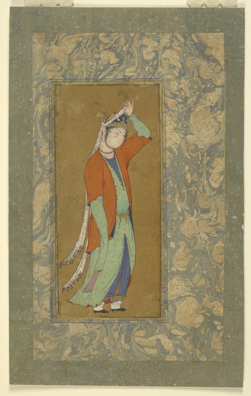 A mulher ajusta seu aigrette, c.1590 de Persian School