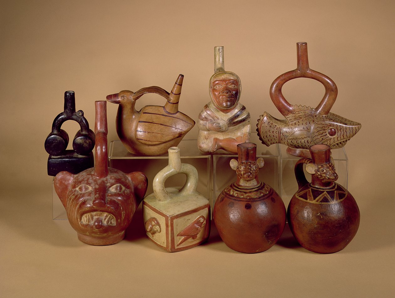 Vasos de estribo Mochica, c.100-400 AD (cerâmica) de Peruvian School