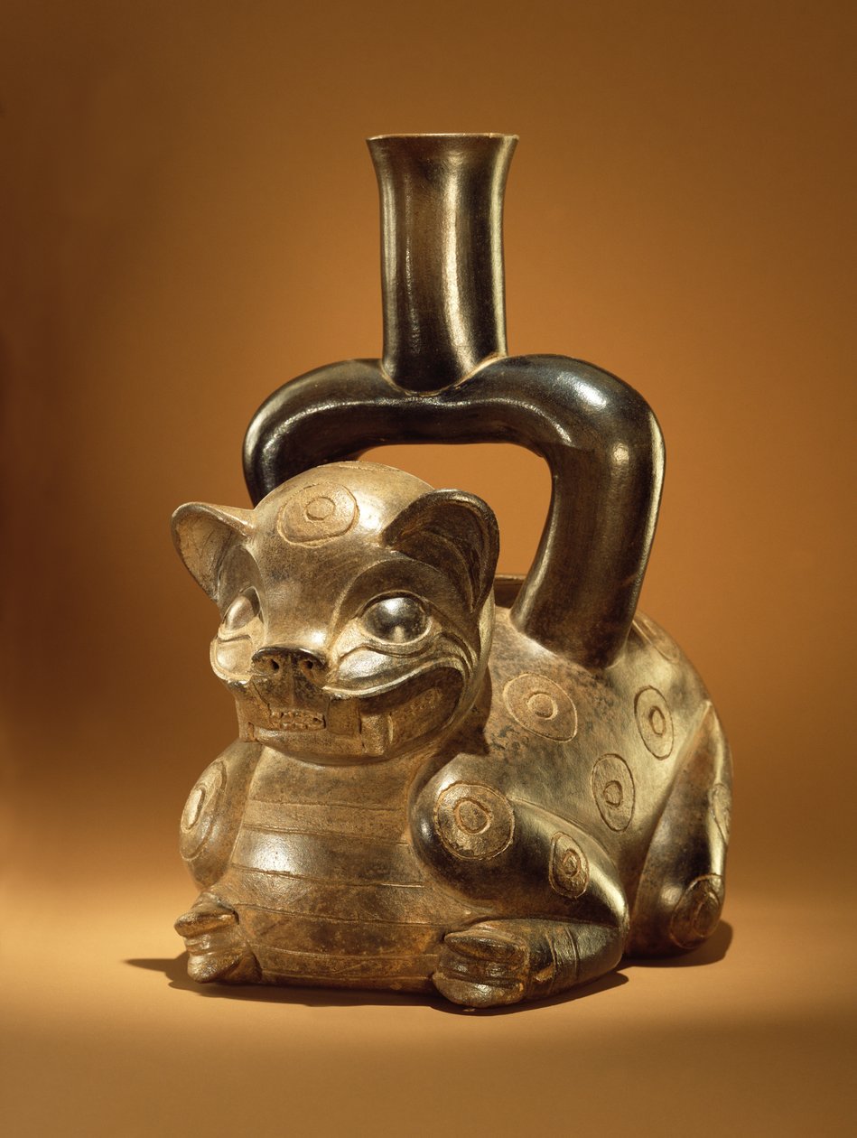 Embarcação com puma, cultura Chavin, 90 aC (cerâmica) de Peruvian School
