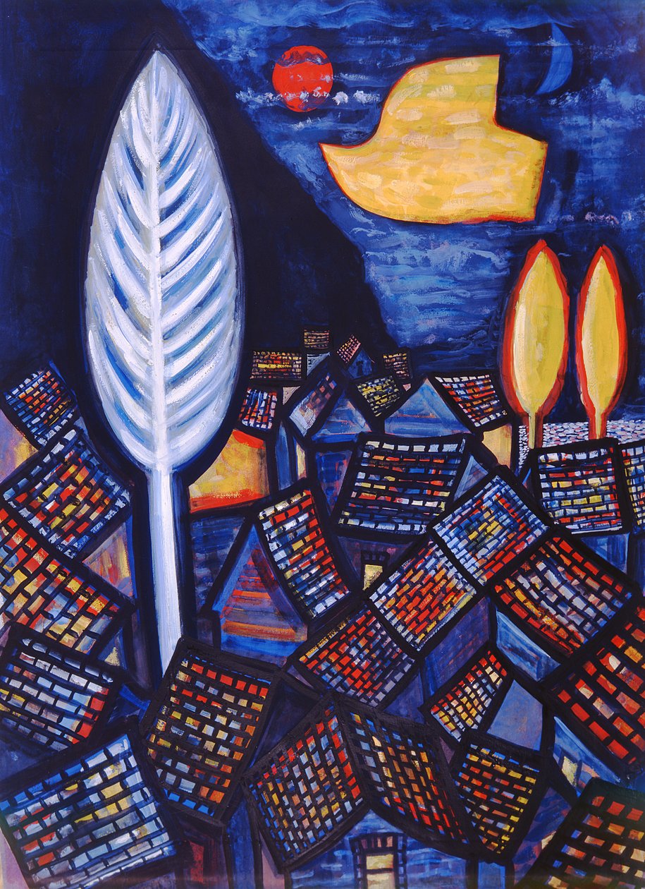 Acima da Aldeia, 1999 (guache e wc no papel) de Peter Davidson