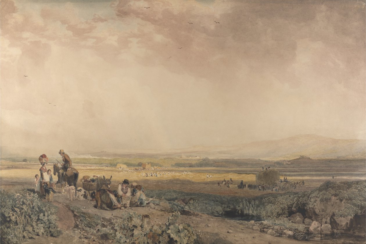 Ceifeiras em Landscape in Sussex de Peter de Wint