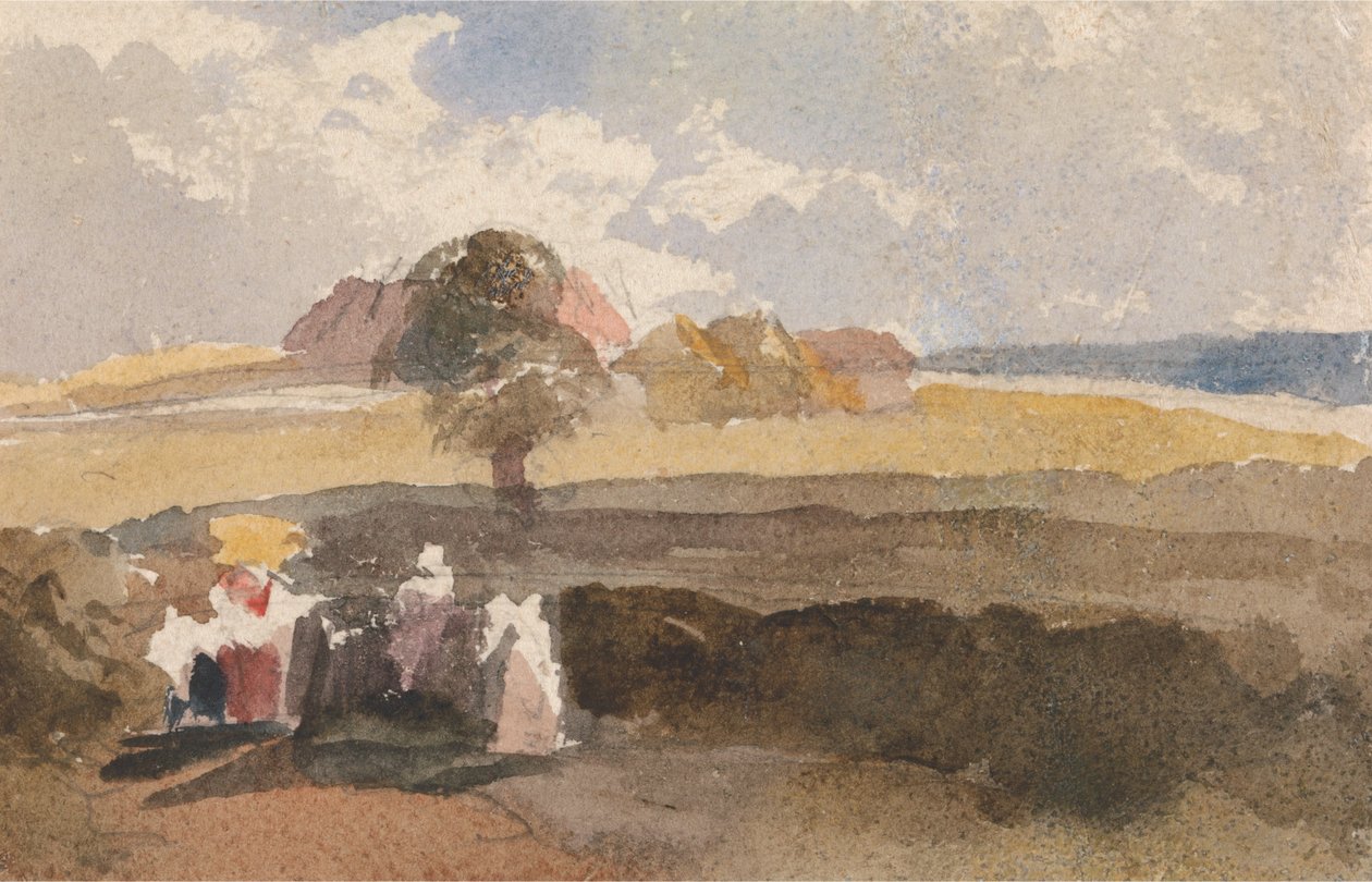Esboço de paisagem com figuras em primeiro plano de Peter de Wint