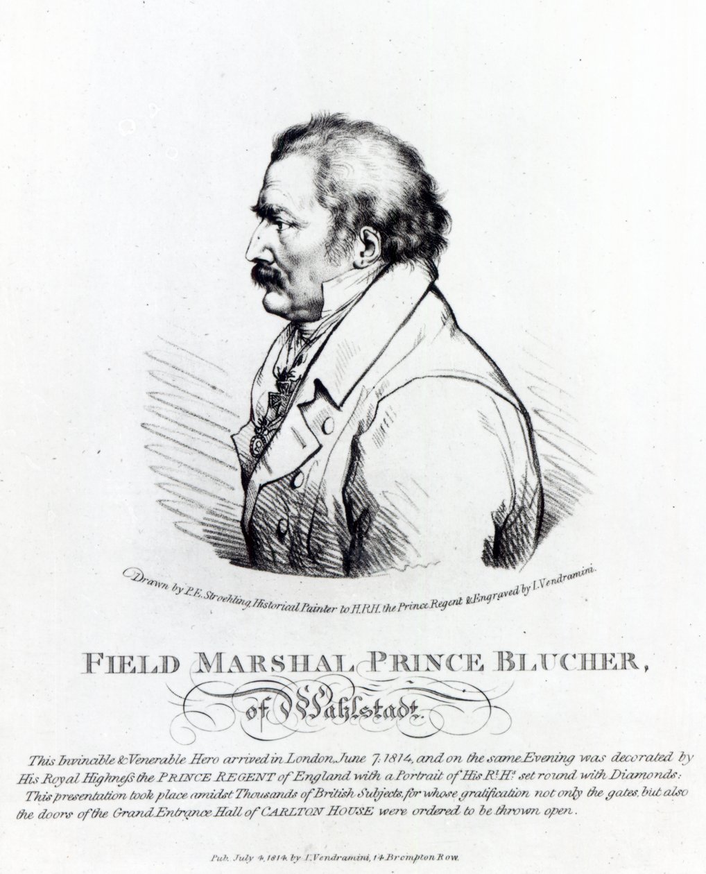 Marechal-de-campo Príncipe Blucher de Wahlstadt, gravado por J. Vendramini, 1814 de Peter Eduard Stroehling