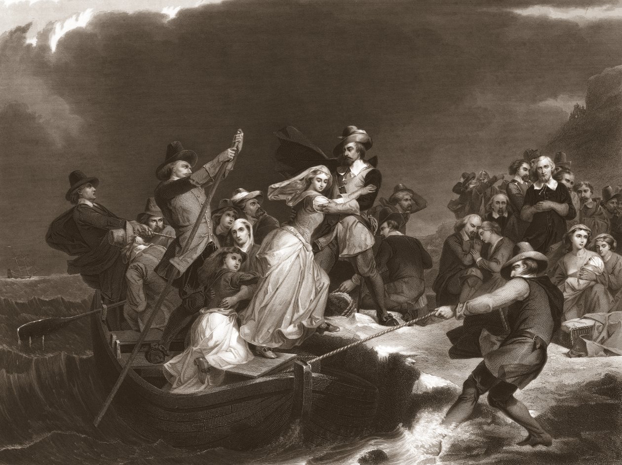 Peregrinos que aterram em Plymouth Rock em 1620, pub.1869 de Peter Frederick Rothermel